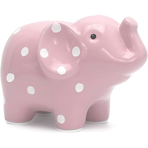 Child to Cherish Ceramic Polka Dot Elephant Piggy Bank for Girls, Pink