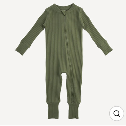 long sleeve convertible zippy pj | olive green | organic cotton wide rib