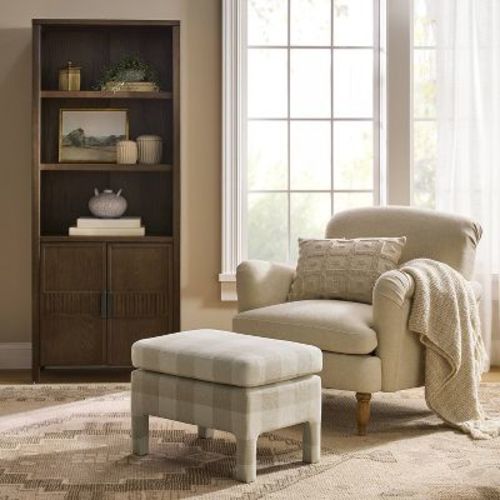 Bellfield Fully Upholstered Ottoman Checkered - Threshold™ designed with Studio McGee