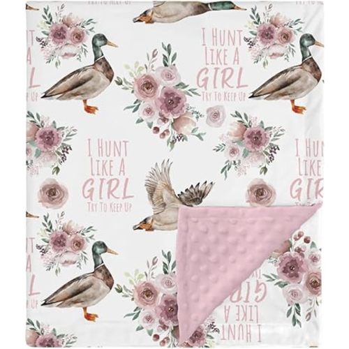 Funny Mallard Duck Hunting Mink Baby Blankets Dotted Backing Girl Shower Gift, Wild Animal Hunter Pink Floral Double Layer Nursery Receiving Swaddle, Soft Newborn Infant Toddler Bed Crib Bedding 30x40