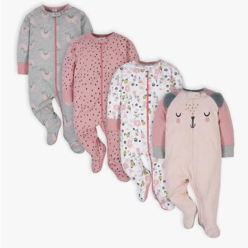 Gerber Baby Girls' 4 Pack Sleep 'N Play Footie