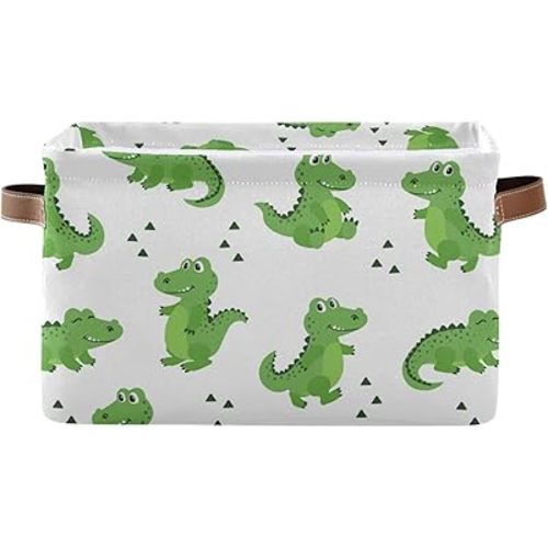 Wusikd Cartoon Crocodiles Storage Basket Set of 1 Large Fabric Alligators Storage Basket Bins Box Cube with Handles Collapsible Closet Shelf Clothes Organizer Basket for Nursery Bedroom