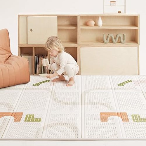 Baby Play Mat, Foldable&Waterproof Baby Play Mat for Floor, Reversible Foam Playmats for Babies Boy and Toddlers Infants, Edge Reinforcement Crawling Mat for Indoor&Outdoor&Travel(50*77*0.4)