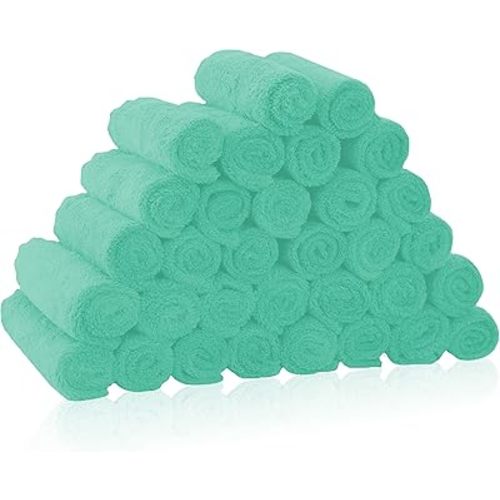 32 Pack Baby Washcloths - 10x10 Inch, Coral Fleece - Extra Absorbent and Soft Wash Clothes for Newborns, Infants and Toddlers - Suitable for Sensitive Skin and New Born - Baby Shower - Aqua Green