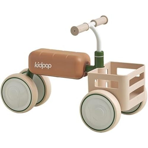 kidpop Toast Baby Walker Convertible Push Rider with Detachable Seat Anti-Tip Tri-Frame & Food-Grade Basket Balance Bike for 10-36 Months