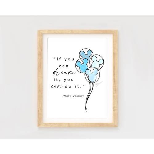 Walt Disney Quote Print, Mickey Balloon Art, Disney park print, Disney balloons, Disney print, WDW art, Boy Nursery, Kids room Ideas, DCP