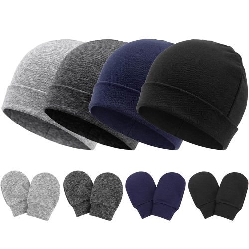 BQUBO Baby Hats and Mittens Infant Cotton Beanie Gloves No Scratch Set Newborn Hospital Hat for Boys Girls