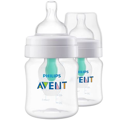 Philips Avent Anti-Colic Baby Bottle with AirFree Vent, 4oz, with Flow 1 Nipples, 0m+, 2pk, Clear, SCY701/92
