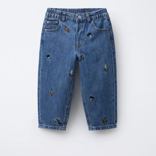 MICKEY MOUSE AND FRIENDS © DISNEY EMBROIDERED BAGGY JEANS - Mid-blue | ZARA United States
