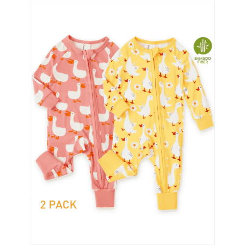 PatPat Bamboo Baby Pajamas Baby Girl Gifts Snug Fit Zipper Long-Sleeved Baby Bodysuits Sleepwear,2Pack,0-24 Months