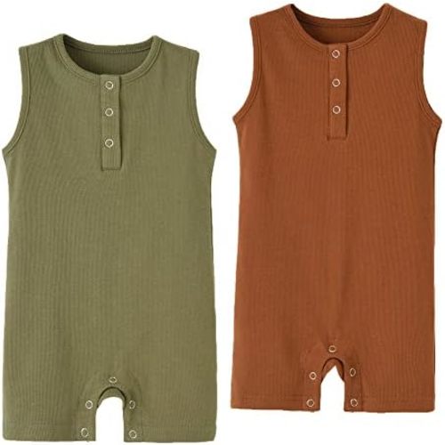 BeiVSlley Baby Boys Girls 2 Pack Sleeveless Tank Romper Onesie Solid Cotton Summer Coverall Jumpsuit Clothes Outfits