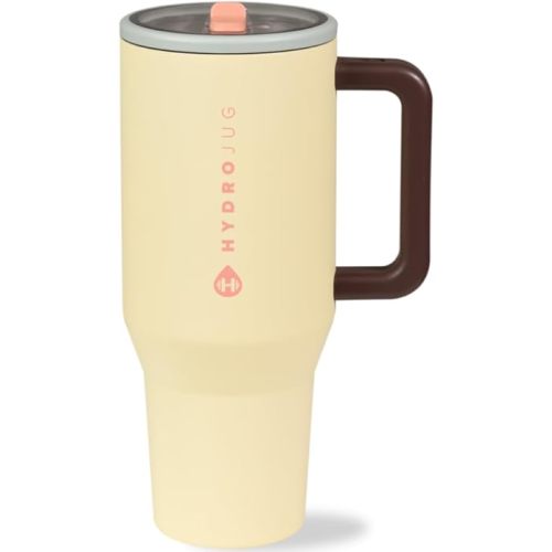 HydroJug Traveler - 32 oz Water Bottle with Handle & Flip Straw - Fits in Cup Holder, Leak Resistant Tumbler-Reusable Insulated Stainless Steel & Rubber Base - Gifts for Women & Men, Belle