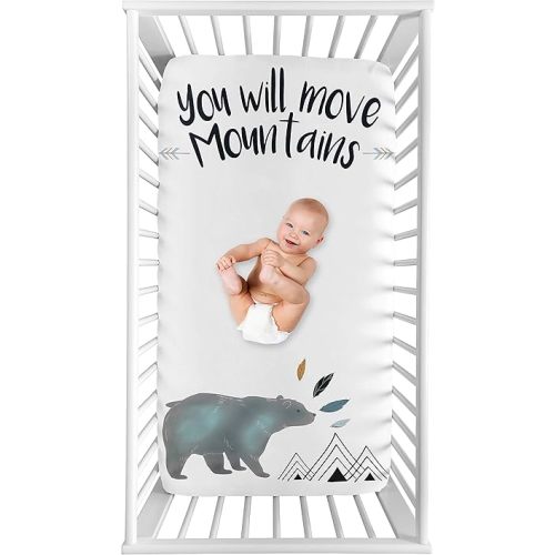 Sweet Jojo Designs Bear Mountain Boy Fitted Crib Sheet Baby or Toddler Bed Nursery Photo Op - Slate Blue and Black Watercolor You Will Move Mountains