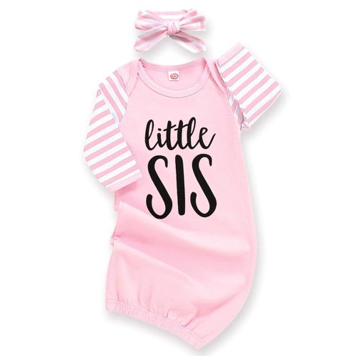 AMAWMW Newborn Baby Girl Little Sister Sleeper Gown Stripe Long Sleeve Nightgown Pajamas Gifts Stuff Essential Outfit