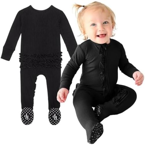 Posh Peanut Baby Girl Sleepers - Viscose from Bamboo Baby Pajamas & 2 Way Zipper Sleepers - Ruffled Baby Clothes for Girls