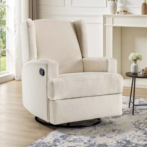 UIXE Swivel Glider Recliner Chair for Adults, Fabric High Back Accent Chair Nursery Rocker for Living Room, Upholstered Manual Reclining Sofa Seating with Deep Seat, Beach