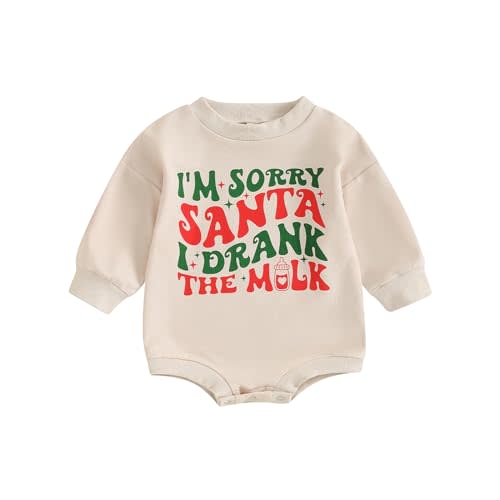 Ayalinggo Newborn Baby Girl Boy Christmas Outfit Sorry Santa Clothing I Drank The Milk Romper Sweatshirt Fall Winter Clothes