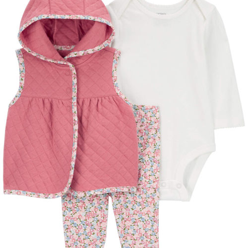 Pink Baby 3-Piece Quilted Vest and Pants Set | Carter’s Oshkosh Canada