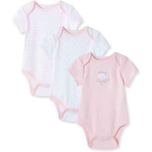 Little Me Baby Girls' 3-Pack 100% Cotton Scratch Free Tag Bodysuits