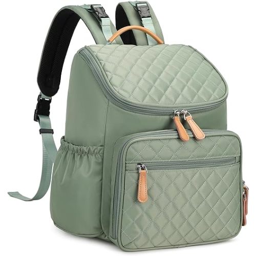 Large Capacity Diaper Bag with Stroller Buckle, Water-Resistant Travel Backpack with Insulated Pockets (Nylon, Green)