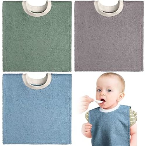 Foaincore 3 Pieces Full Coverage Toddler Bibs Pullover Baby Bibs Absorbent Cotton Terry Towel Toddler