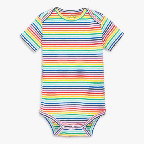 Organic short sleeve babysuit in rainbow mini stripe | Primary.com