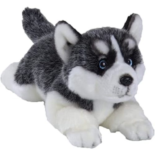 CU-MATE 15.7'' Siberian Husky Stuffed Dog Animal Simulation-Realistic & Lifelike Soft Handmade Lying Dog Plush Toy Puppy -Present Gift for Boys and Girls