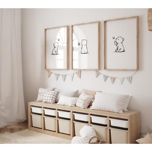Set of 3 - Bear Art Prints for Nursery
