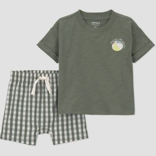 Carter's Just One You® Baby Boys' 2pc Beach Ball Gingham T-Shirt and Shorts Set - Green 9M