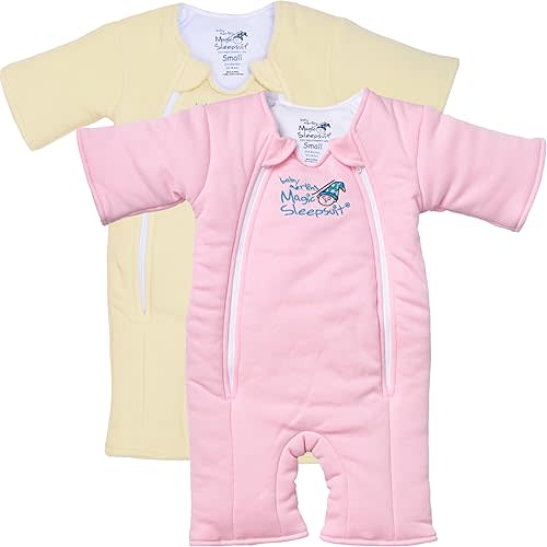Magic Sleepsuit Baby Merlin's Size Small (12-18 lbs) - Baby Sleep Swaddle Transition - Cozy Sleep Sack with Soft Cotton Inner Layer - Double Zipper Sleepers - Cream and Pink