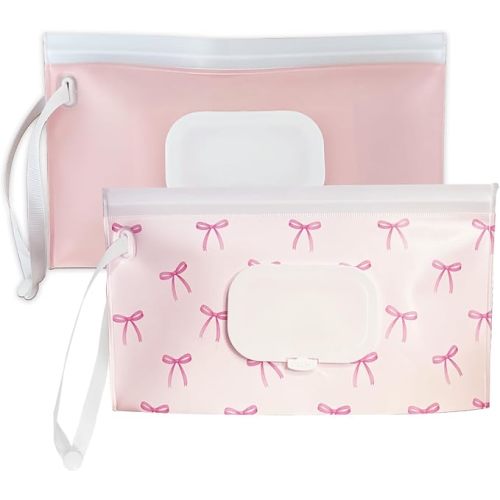 Baby wipes dispenser，portable baby wipes holder for outdoor, Refillable baby wipes container, on the go wet wipe pouch for travel, resuable wipes dispenser for hiking (Pale Pink)
