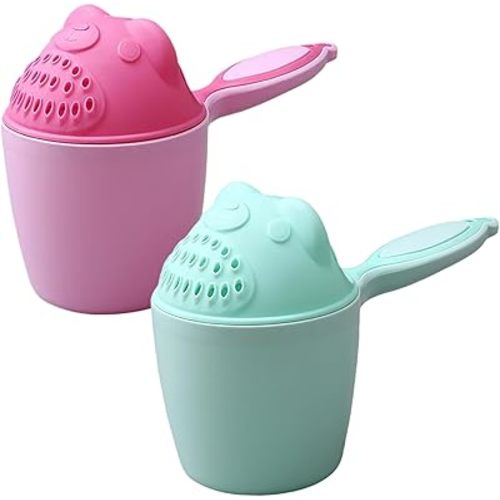 2Pcs Baby Bath Rinse Cup, Detachable Tear-Free Waterfall Bath Cup for Rinsing Hair, Portable Baby Bath Cup with Handle, Cartoon Bath Rinser Cup for Babies Kids,Bath Cup for Rinsing Hair