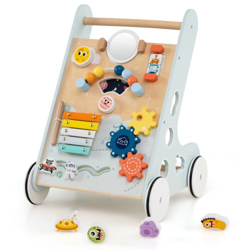 Gymax Wooden Baby Walker Push & Pull Learning Activity Center w/