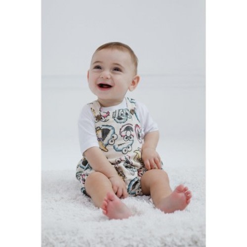 Sesame Street Elmo Cookie Monster Big Bird Newborn Baby Boys Cotton Gauze Matching Family Short Overalls Shortall Newborn