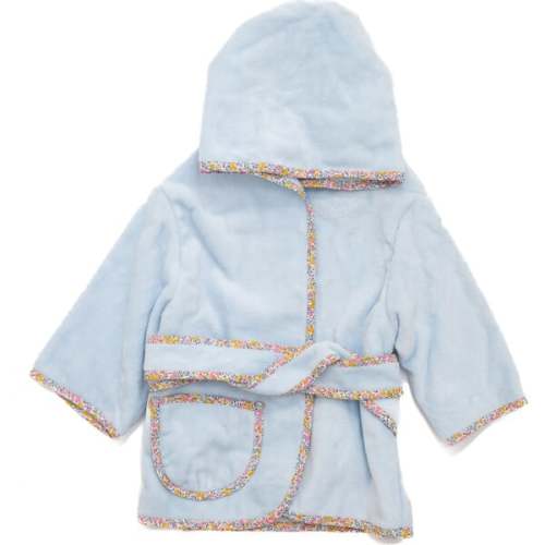 Custom Embroidered Floral Terry Velour Robe, Blue