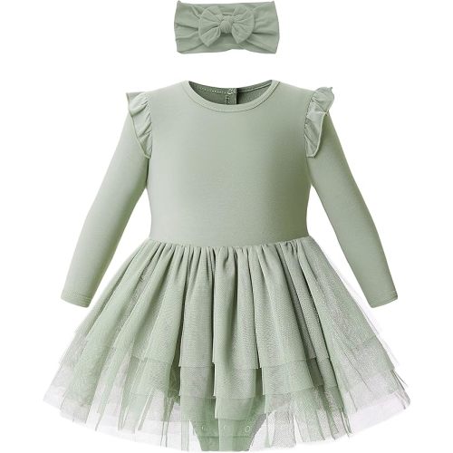 O2 BABY Organic Cotton Baby Girls Tutu Dress Baby's Tulle Dress with Headband Outfit Set 0-24Months
