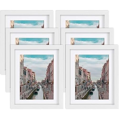 8x10 White Picture Frames Nature Solid Wood 6 Pack for Wall Mounting and Tabletop Display