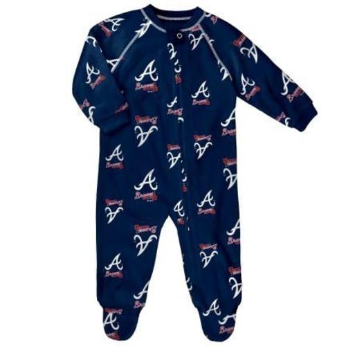 Atlanta Braves Baby Navy Raglan Zip Up Sleeper Coverall