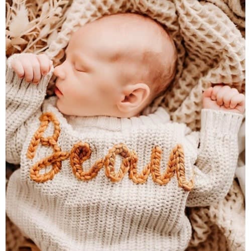 Personalized Hand Knitted Name Baby Sweater,Custom Baby Name Sweater, Baby Girls Sweater With Name, Embroidery Gift For Baby Girls Boy