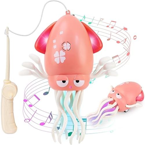 Electric Dancing Octopus Light Music Suitable for 12-18 Months Old Baby Toys, Kid Crawling Squid Toys Suitable for Toddler Tummy time, Birthday for 1 2 3 4 5 6 Year Old Girl (Pink)
