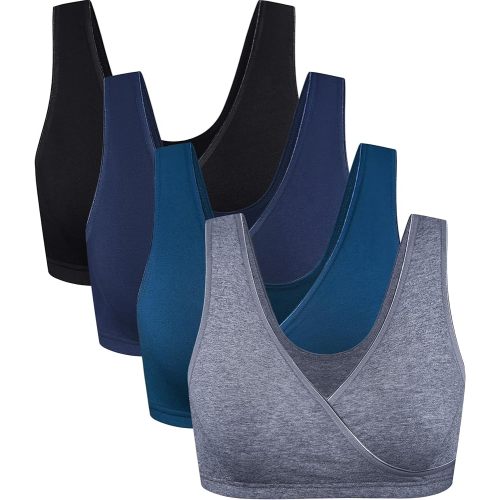 CAKYE 4 Pack Nursing Sleep Bras for Maternity and Breastfeeding Comfort Cotton Bralette