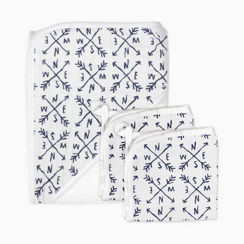 Honest Baby Clothing 3-Piece Organic Cotton Hooded Towel Set - Compass, Os