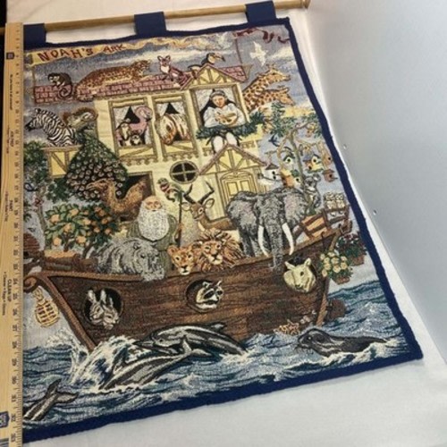 Vintage Noah’s Ark Wall Tapestry 32×25 Animal Nursery Christian Decor Bible
