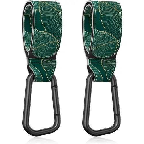 Gukeniu Baby Stroller Hooks for Hanging Bags, Universal Stroller Clips Accessories, Mommy Hook for Diaper Bag, Shopping Cart, Purse, Backpack - 2 Pack, Green Leaf