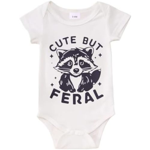 MODNTOGA Infant Girl Boy Bodysuit Cute But Feral Raccoon Graphic Onesie Newborn Baby Animal Print Short Sleeve Romper Tops