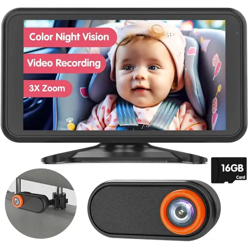 Baby Car Camera Full-Color Night Vision 5.2'' Car Camera for Baby with Video Recording Function TF Card 3X Zoom in Closer 1080P Car Baby Camera 360° Rotation for Rear Facing Seat 3 Kids (BM3)
