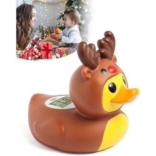 Baby Bath Thermometer Newborn and Pregnancy Christmas Moose and Duck Shape Baby Water Thermometer for Bathtub,Timing and Temp Alert Bath Temperature Toy
