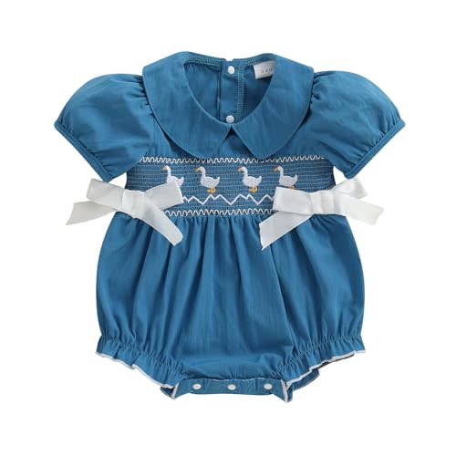 NKKLUYO Rompers Baby Girl Summer Clothes Short Puff Sleeve Doll Collar Bubble Romper Infant Toddler Jumpsuit Bodysuit