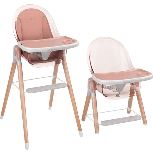 Children of Design 6-in-1 Classic High Chair with Cushion for Babies and Toddlers Non-Reclinable Wooden Booster Seat with Tray for 6 Months to 6 Years Old, Pink
