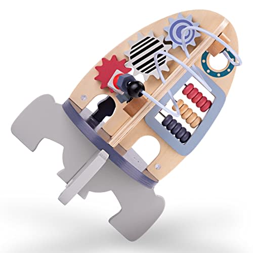 Ancaixin Wooden Toys Activity Cube, Montessori Toys for 1 Year Old, Baby Space Toy Rocket Cube, Bead Maze, STEM Developmental Birthday Gifts for Toddler Boy and Girl 1-3